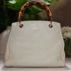 Gucci Cream Leather Bamboo Handle Tote
